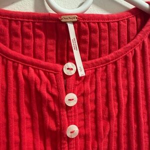 Free People Scarlet Ribbed Button-Down Top